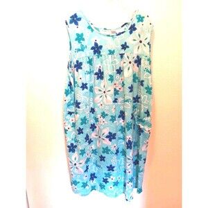 Comfort Choice Floral Cotton Muumuu House Dress Sleeveless Lounger Teal Blue 1X